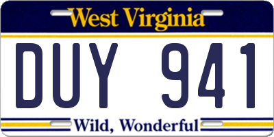 WV license plate DUY941