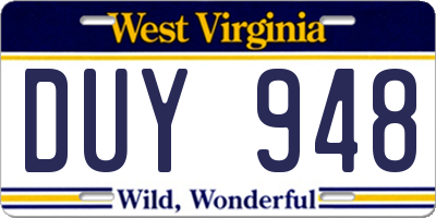 WV license plate DUY948