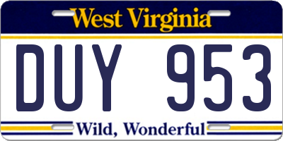 WV license plate DUY953