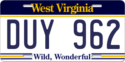 WV license plate DUY962