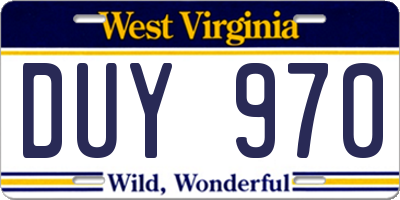 WV license plate DUY970