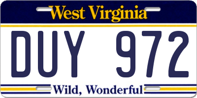 WV license plate DUY972