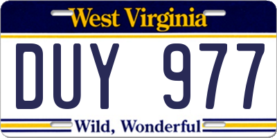 WV license plate DUY977