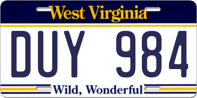 WV license plate DUY984
