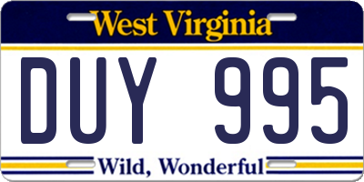 WV license plate DUY995
