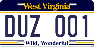WV license plate DUZ001