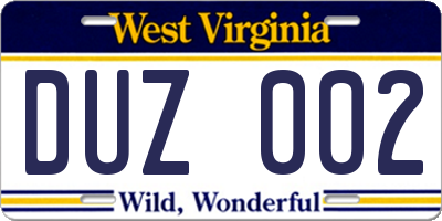 WV license plate DUZ002