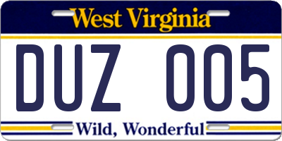 WV license plate DUZ005