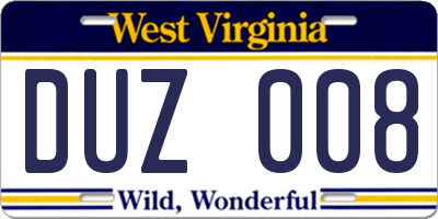 WV license plate DUZ008
