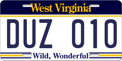 WV license plate DUZ010
