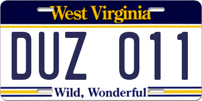 WV license plate DUZ011
