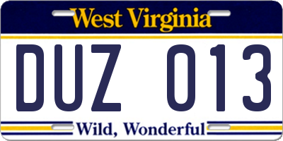 WV license plate DUZ013