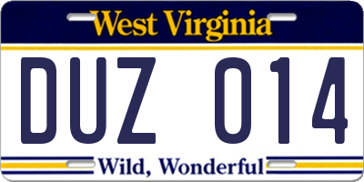 WV license plate DUZ014