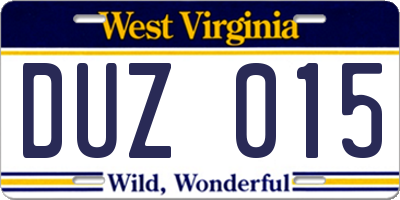 WV license plate DUZ015