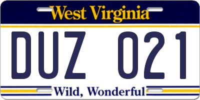 WV license plate DUZ021
