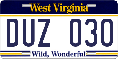 WV license plate DUZ030