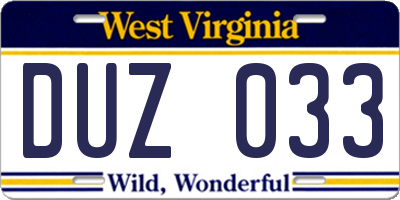 WV license plate DUZ033
