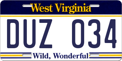 WV license plate DUZ034