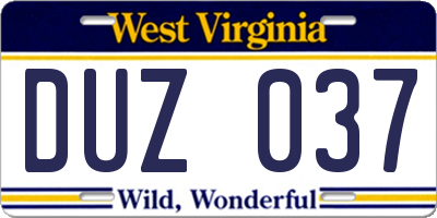 WV license plate DUZ037