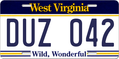 WV license plate DUZ042