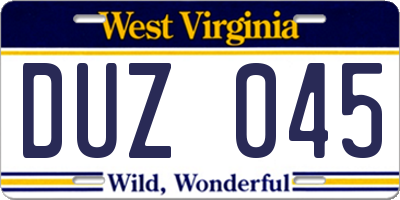 WV license plate DUZ045