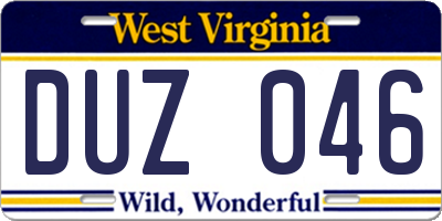 WV license plate DUZ046