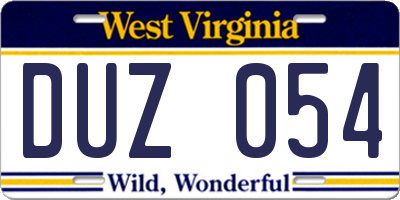 WV license plate DUZ054