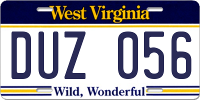 WV license plate DUZ056