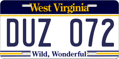 WV license plate DUZ072