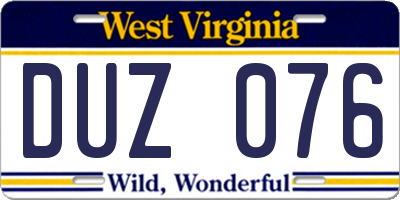 WV license plate DUZ076
