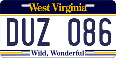 WV license plate DUZ086