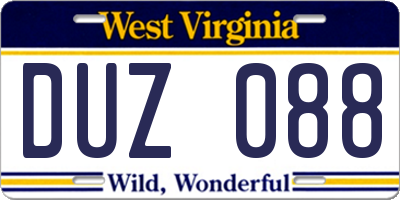 WV license plate DUZ088