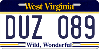 WV license plate DUZ089