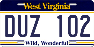 WV license plate DUZ102