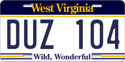 WV license plate DUZ104