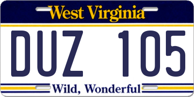 WV license plate DUZ105