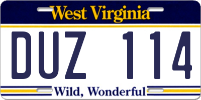 WV license plate DUZ114