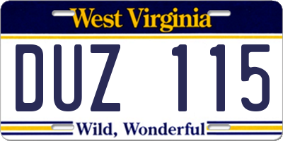 WV license plate DUZ115
