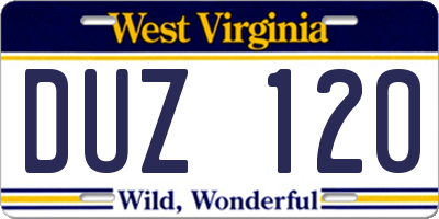 WV license plate DUZ120