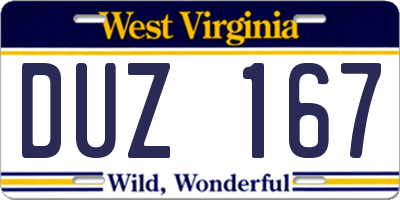 WV license plate DUZ167