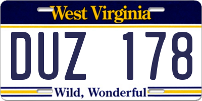 WV license plate DUZ178