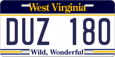WV license plate DUZ180
