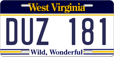WV license plate DUZ181