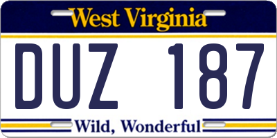 WV license plate DUZ187