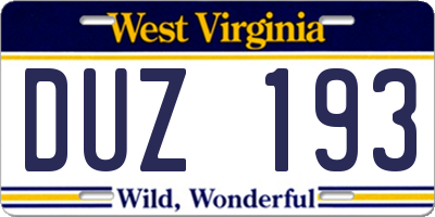 WV license plate DUZ193