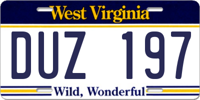 WV license plate DUZ197