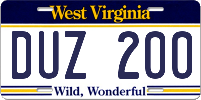 WV license plate DUZ200