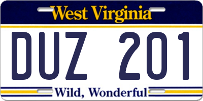 WV license plate DUZ201
