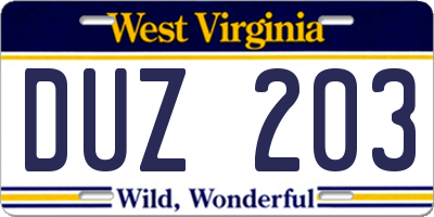 WV license plate DUZ203