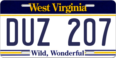 WV license plate DUZ207